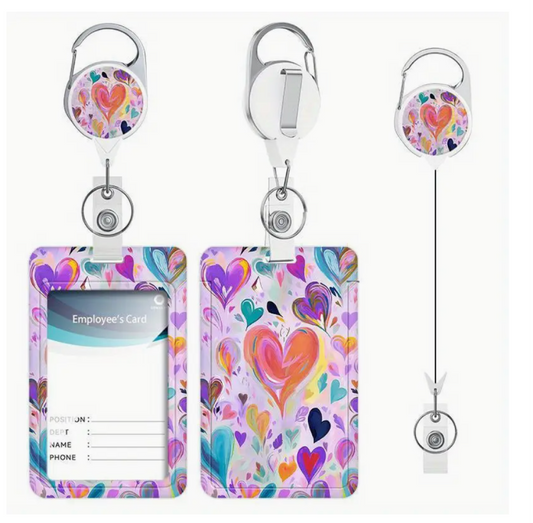 Lovely, Retractable And Colorful Hearts ID Badge Holder