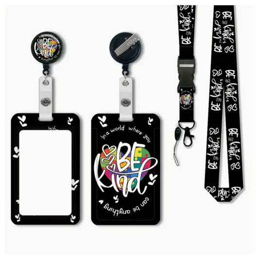 Nice Black Colour "Be Kind" Retractable ID Badge With Lanyard