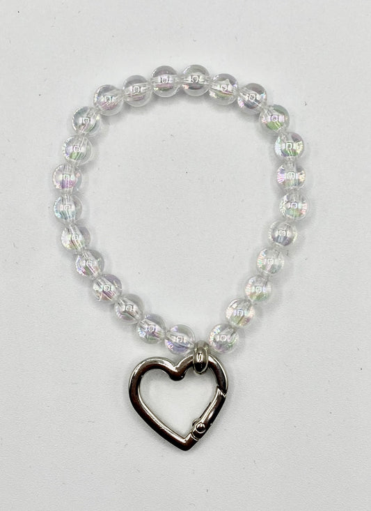 Beautiful acrylic beads work badge and/or key holder with silver colour heart lock