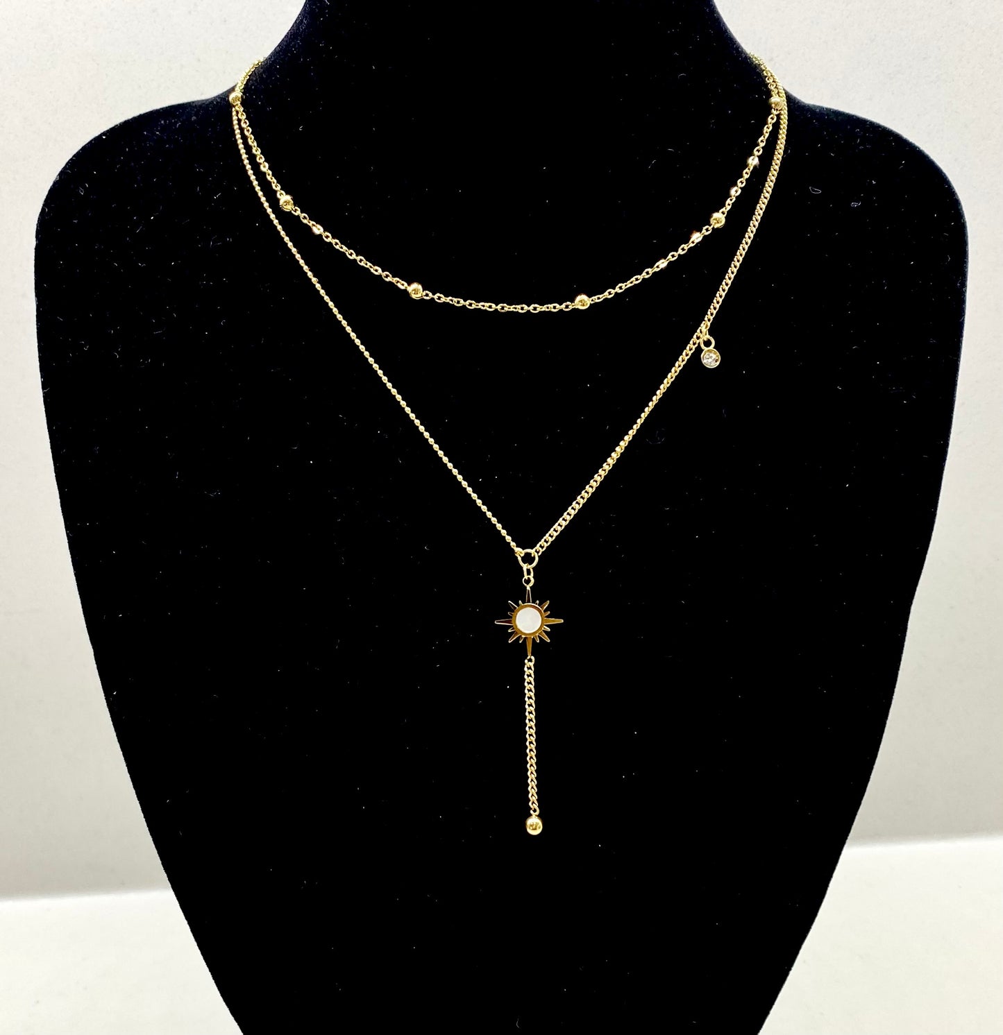 Adjustable 2-layers golden stainless steel necklace with charms