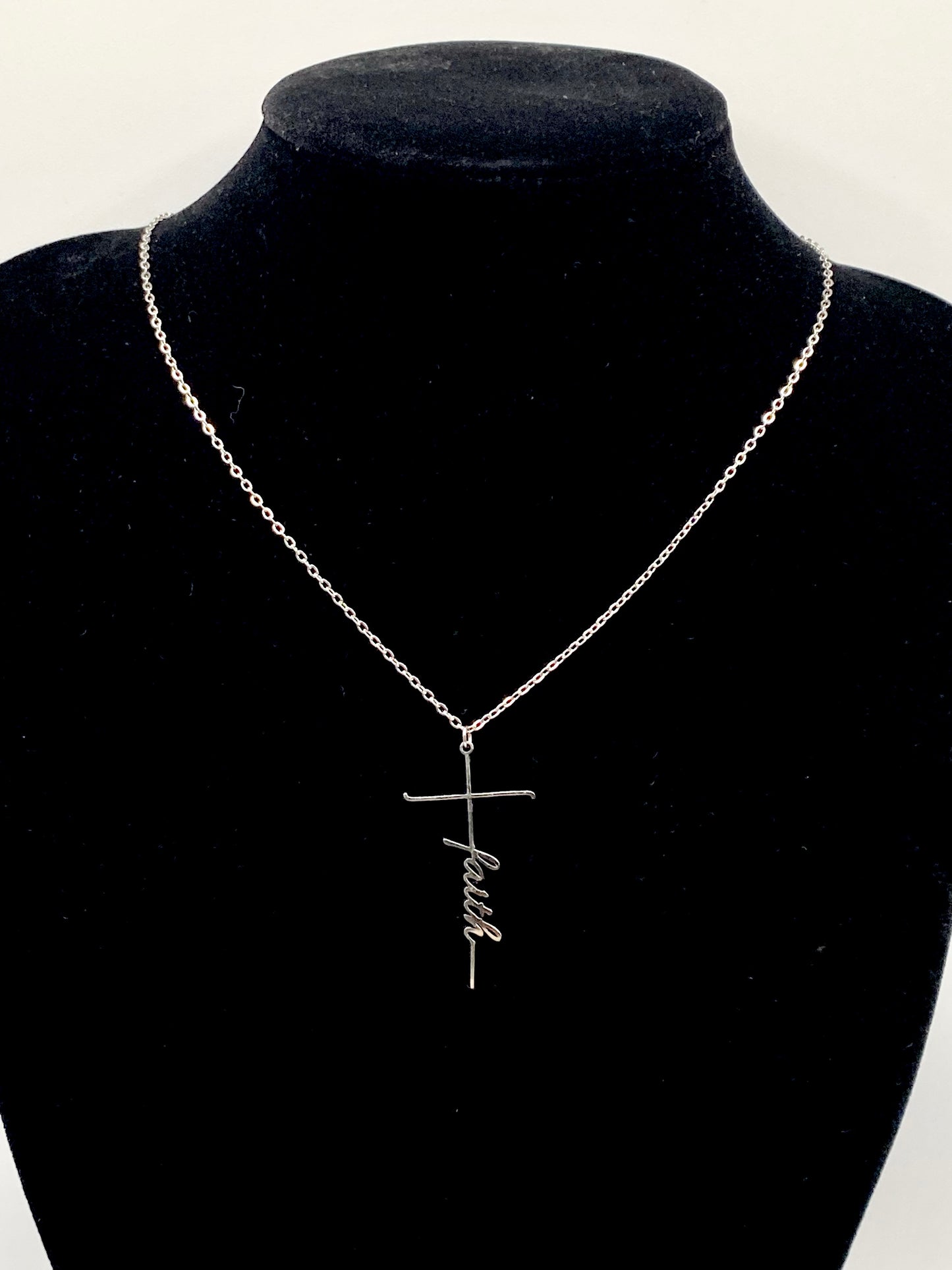 Adjustable stainless steel necklace with Cross and Faith word charm