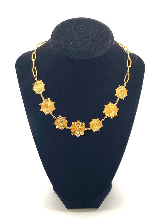 Adjustable 18K gold plated paper clip necklace with discs