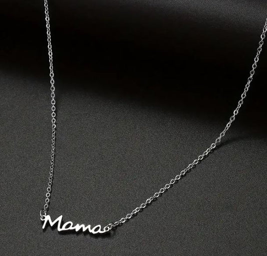 Delicate stainless steel necklace with "Mama" word pendant