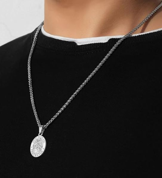 Men's stainless steel chain necklace with St. Michael's pendant