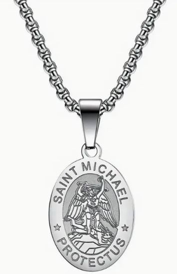 Men's stainless steel chain necklace with St. Michael's pendant