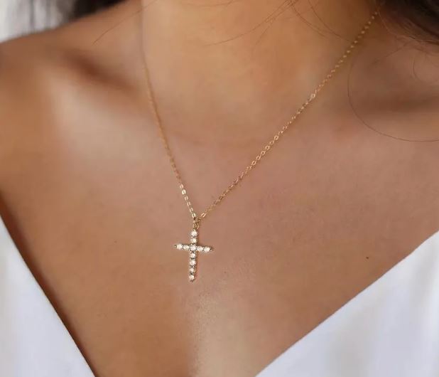 Delicate and beautiful adjustable Rhinestone cross necklace