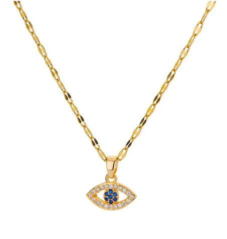 Adjustable golden fashion jewelry evil eye zircons pendant chain necklace