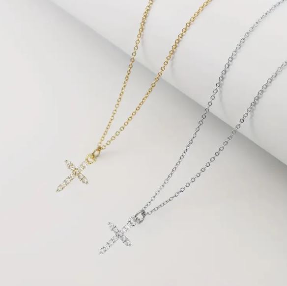 Delicate and beautiful adjustable Rhinestone cross necklace