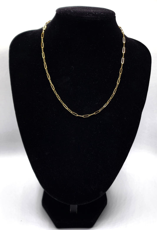 Adjustable gold plated small 9mm L x 3mm W paperclip chain necklace