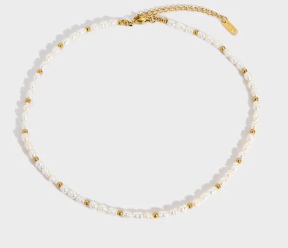 Adjustable Beautiful Small Freshwater Pearls With Gold Plated Stainless Steel Beads Necklace