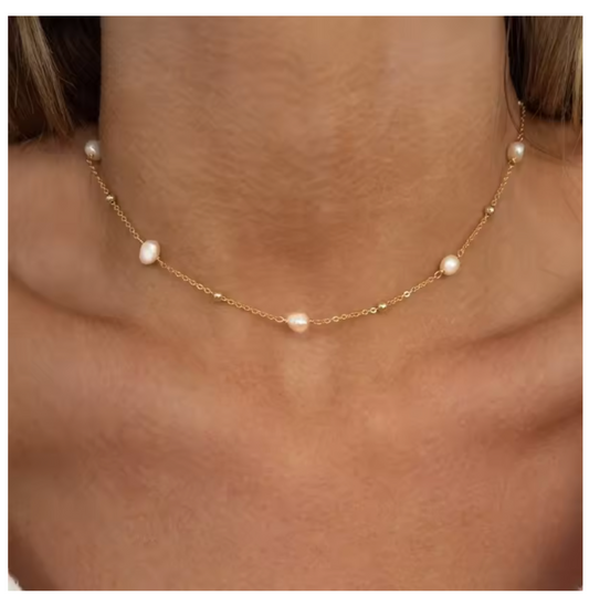 Adjustable Freshwater Pearl Gold Plated Stainless Steel Necklace