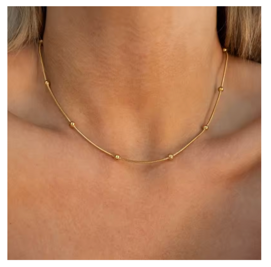 Nice Everyday Gold Plated Stainless Steel Round Herringbone Necklace With Golden Beads