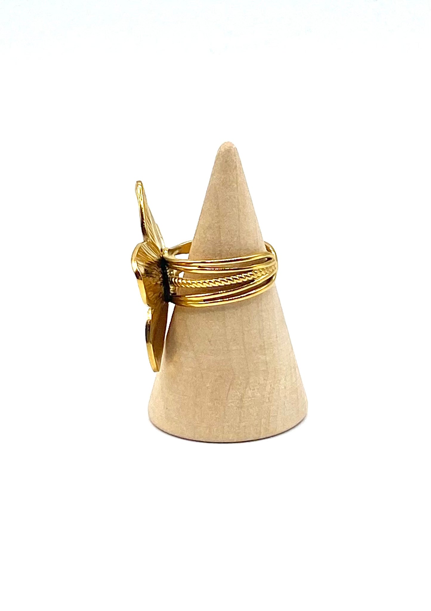 Golden stainless steel large flower ring