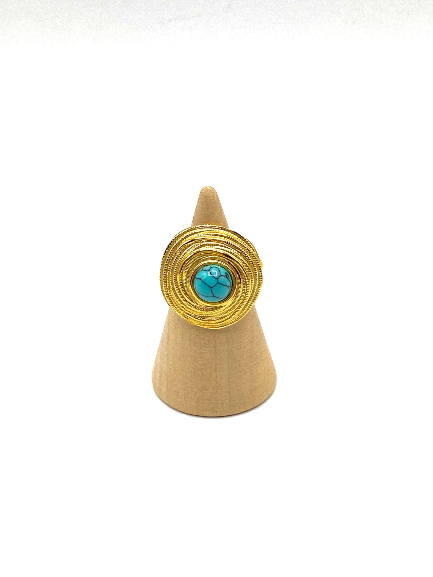 Adjustable 18K golden stainless steel circle ring with natural turquoise stone