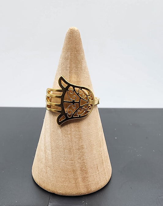 Trendy golden stainless steel Hamsa Hand ring