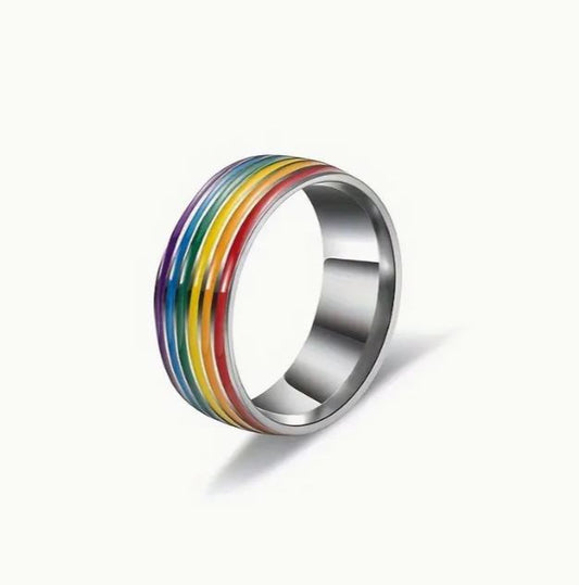 Beautiful stainless steel rainbow colored ring band