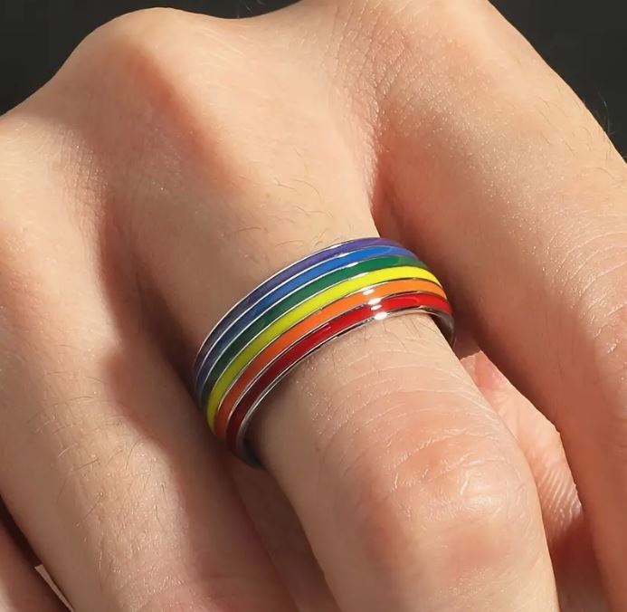 Beautiful stainless steel rainbow colored ring band