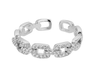 Adjustable stainless steel geometric style chain ring with cubic zirconia