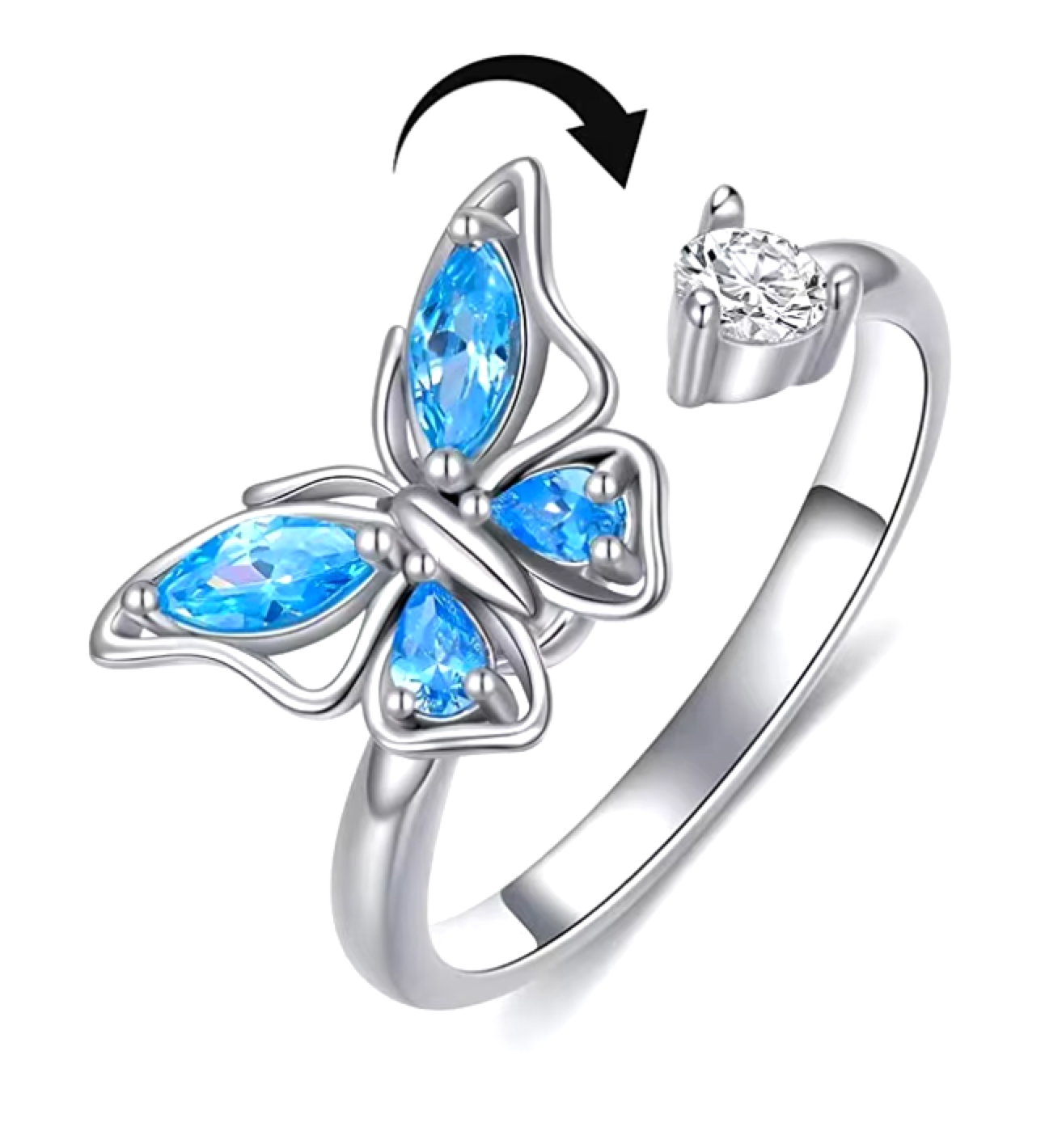 Anti Stress Beautiful Blue Wings Butterfly Fidget Ring