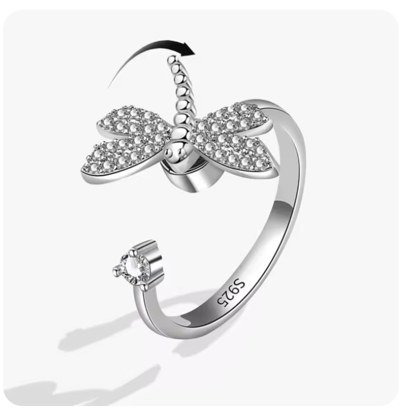 Anti-Stress Calming Zircons Dragonfly Fidget Ring