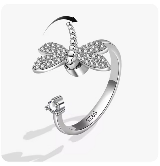 Anti-Stress Calming Zircons Dragonfly Fidget Ring