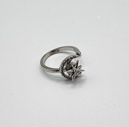 Anti Stress Modern Moon And Star Zircons Resizable Fidget Ring