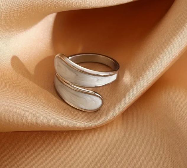 Modern Stainless Steel White Nacre Open Ring