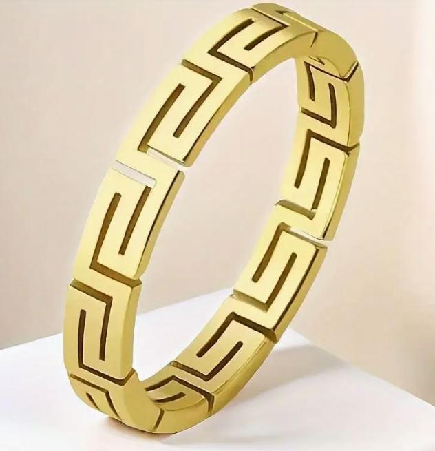 Stylish Geometric Pattern Gold Plated Stainless Steel Ring