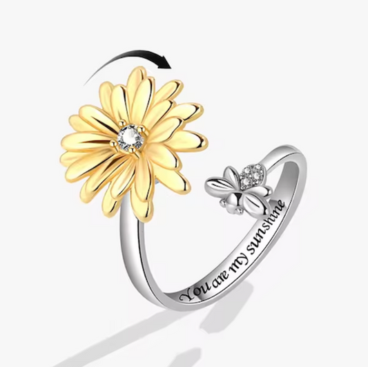 Anti Stress Sunflower And Bumble Bee Resizable Fidget Ring