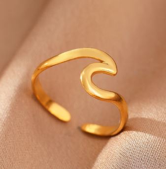 Trendy adjustable stainless steel wave ring