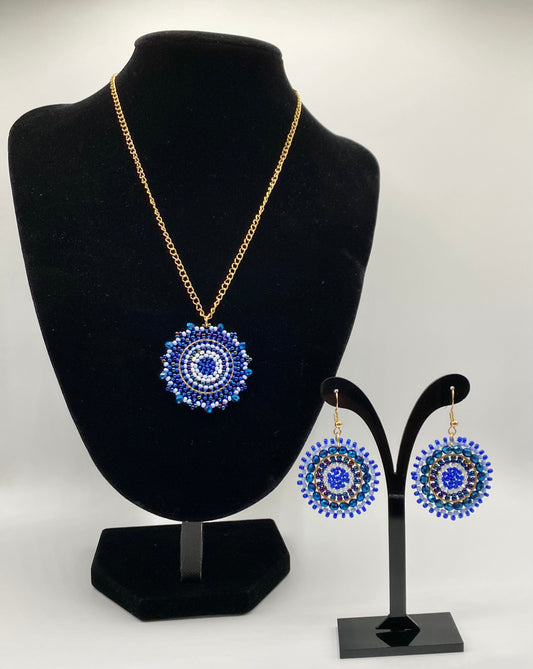 Round beaded 925 gold plated earrings and stainless steel beaded necklace