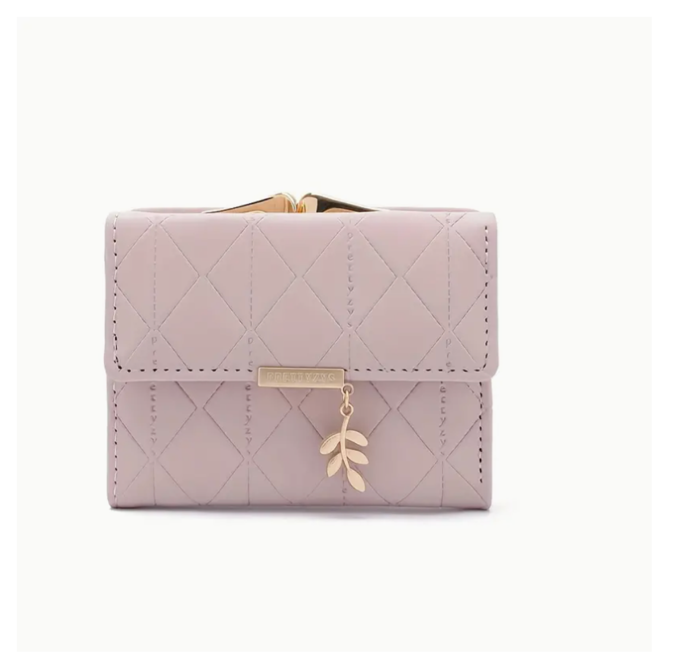 Small Wallet With Card Slots, Coin And Money Separate Compartments And Golden Leaf Charm