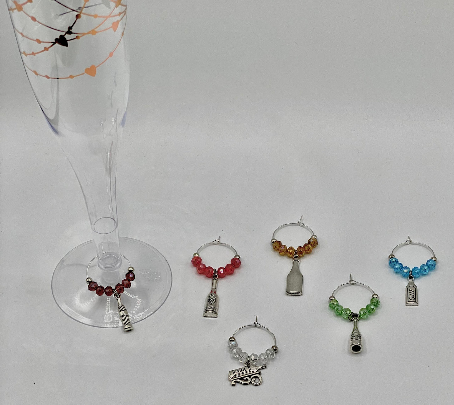 Wine glass charm 6-set of wine bottle charms