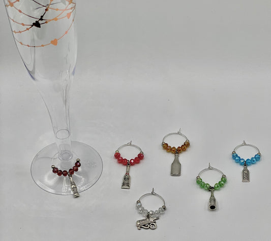 Wine glass charm 6-set of wine bottle charms