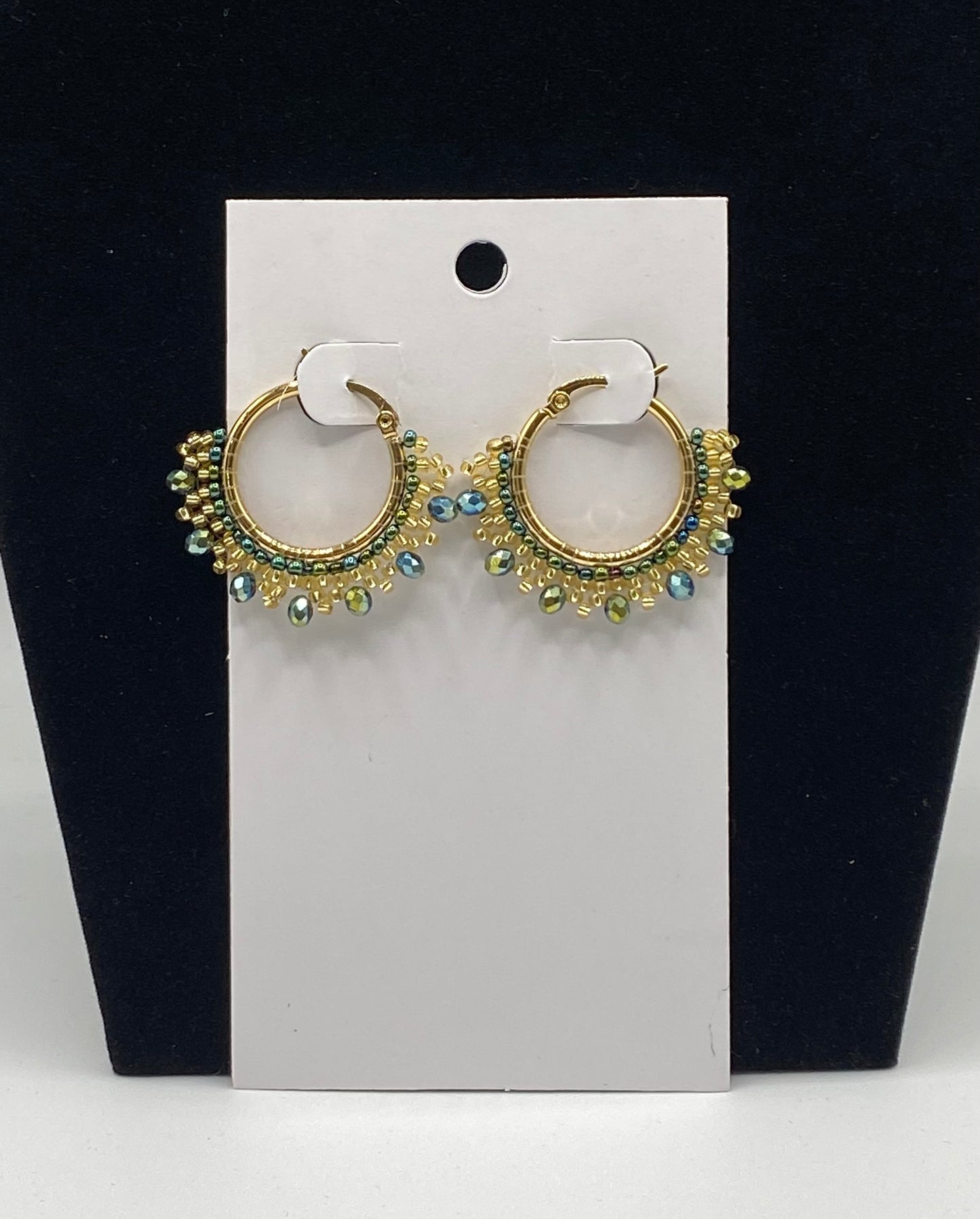 Small gold plated hand made earrings hoops with beads