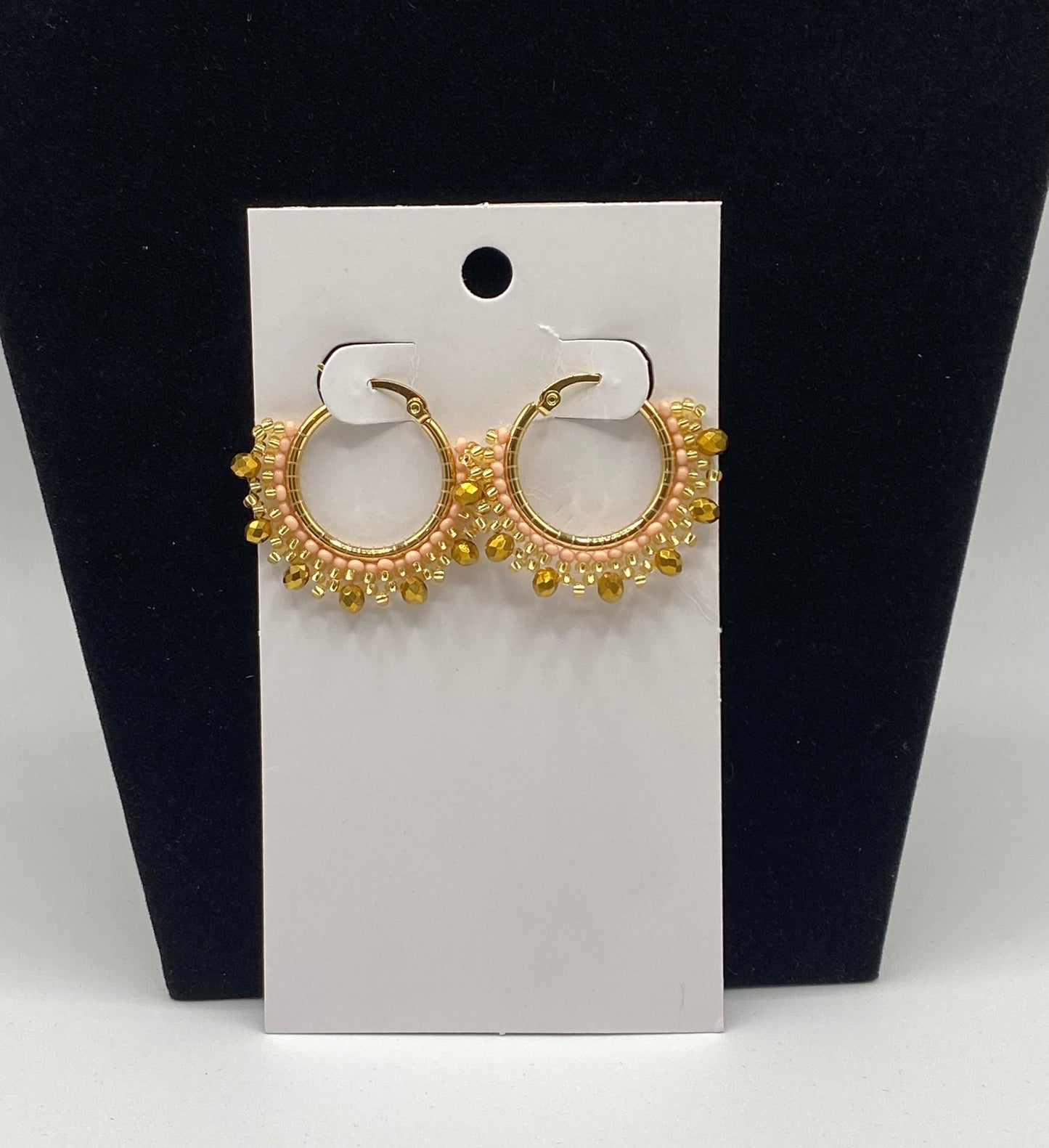 Small gold plated hand made earrings hoops with beads