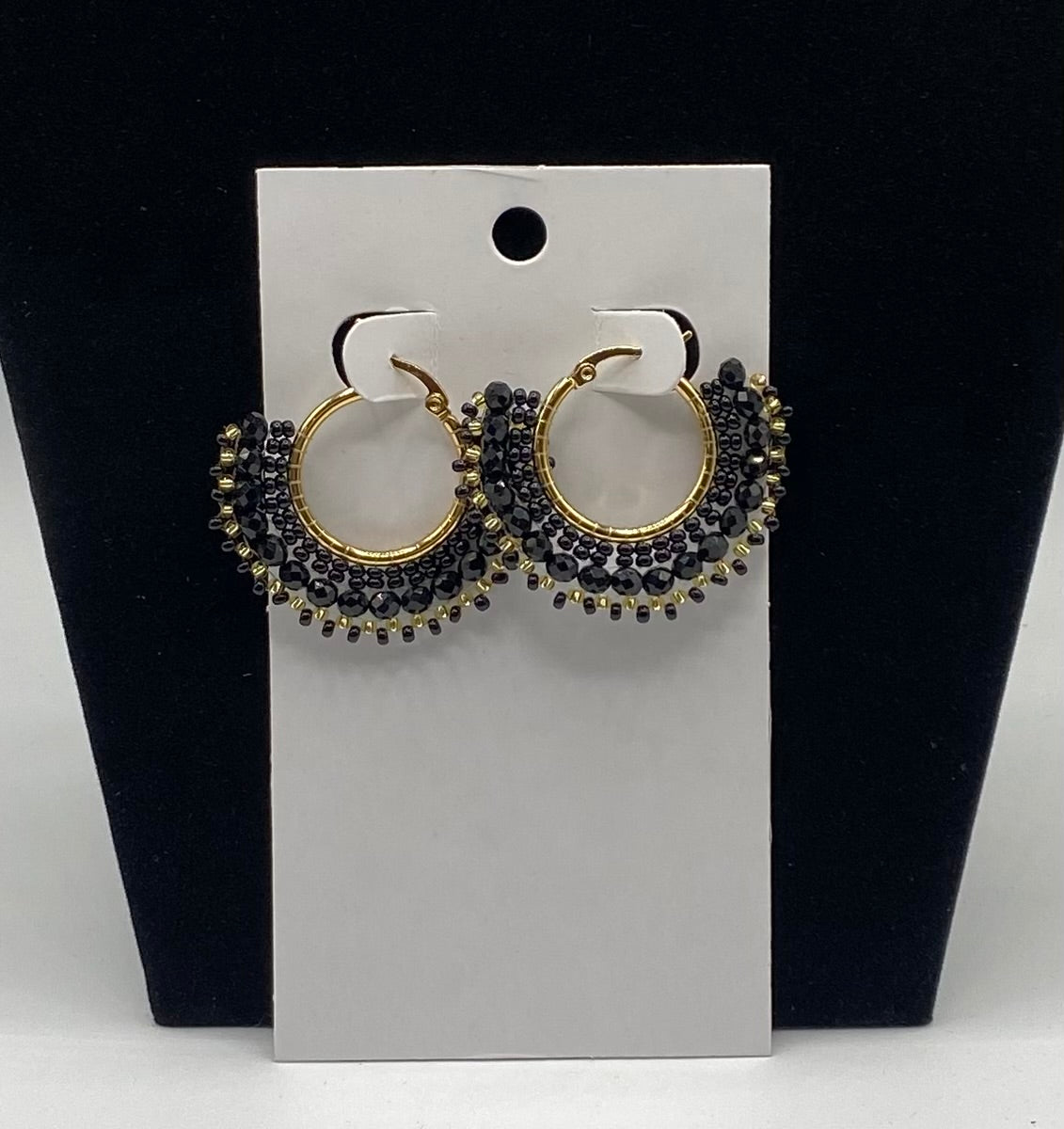 Medium gold plated hand made earrings hoops with beads