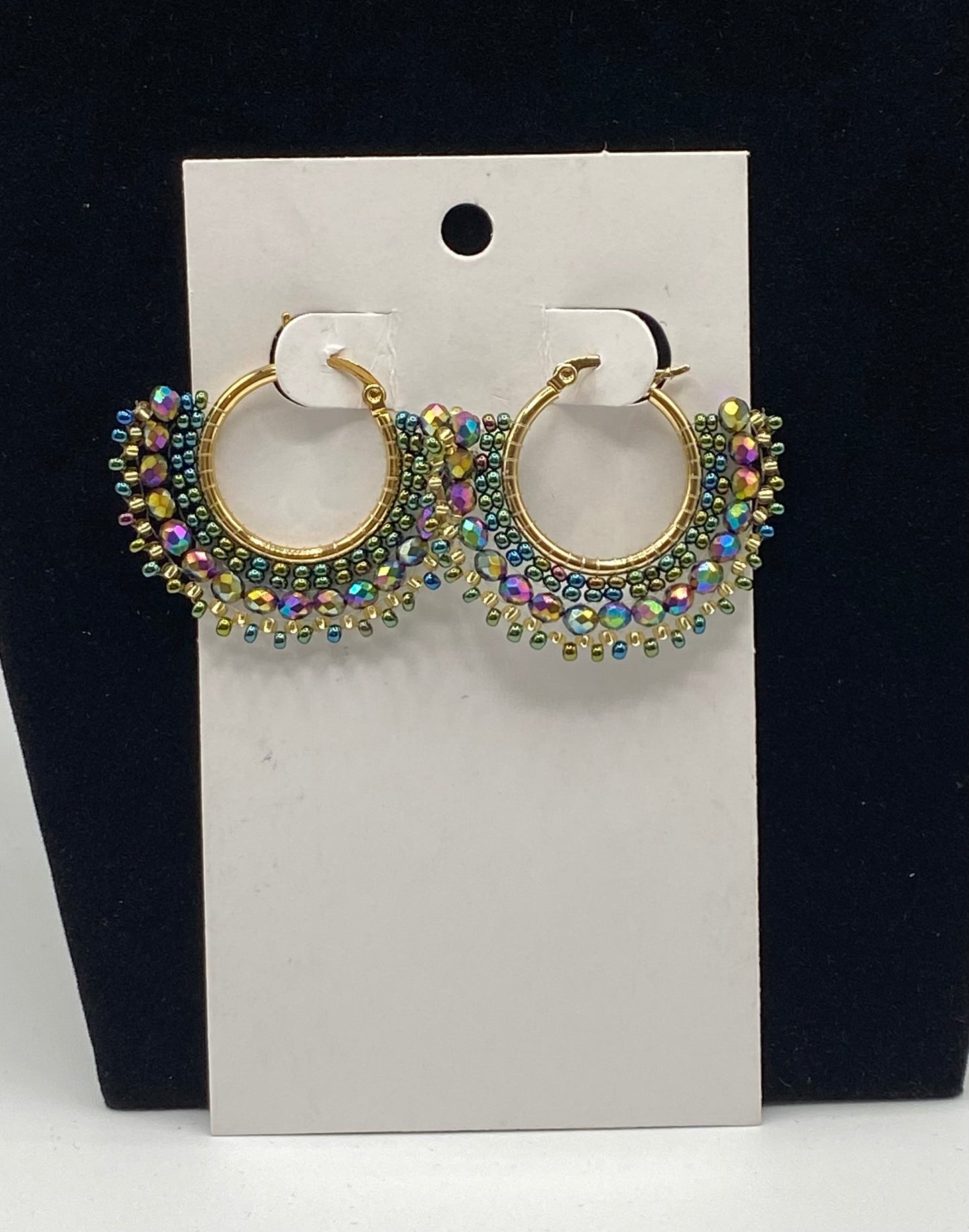 Medium gold plated hand made earrings hoops with beads