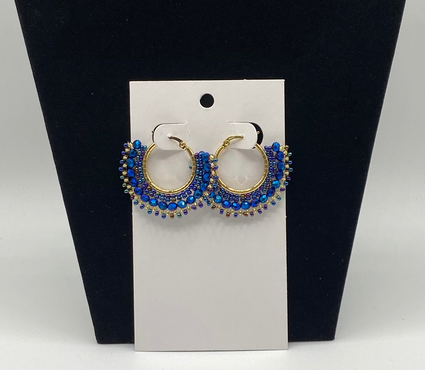 Medium gold plated hand made earrings hoops with beads