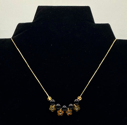 Adjustable gold plated necklace with tourmaline beads flower charms