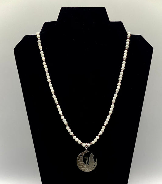 Round white shells and silver beads necklace with stainless charm - 20"