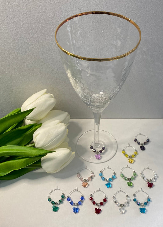 Wine glass charms 6 set of butterflies