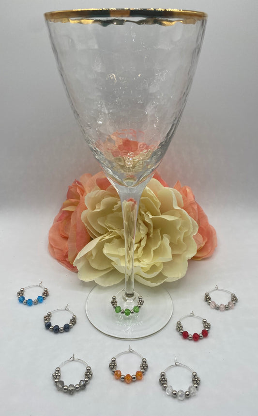 Wine glass charm 8-set with small flowers charms